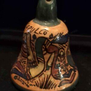 Mexico Tanala Colorful Bird Pottery Ceramic Bell 2.75” x 3.75” Unsigned